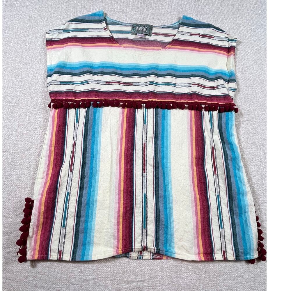 Silverado Women’s Medium Red White Striped Cap Sleeve Pullover Western Top Boho